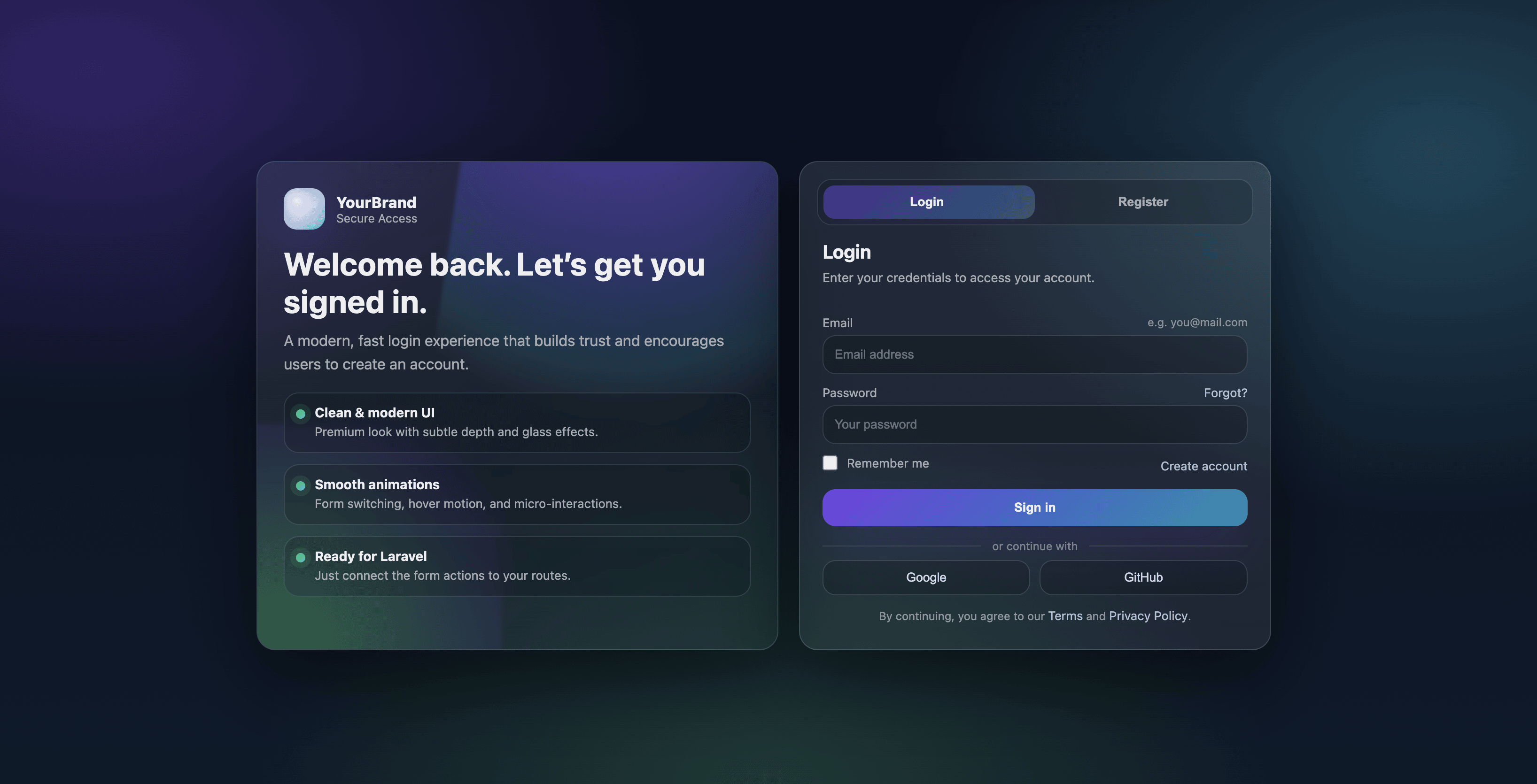 Login and Registration Page Template with Modern User Interface template screenshot
